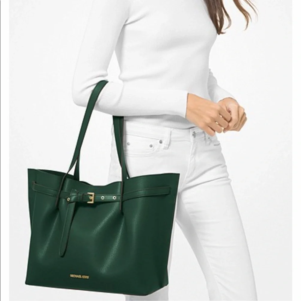 MICHAEL KORS Emilia Large Pebbled Leather Tote Bag Racing Green color - Picture 1 of 3